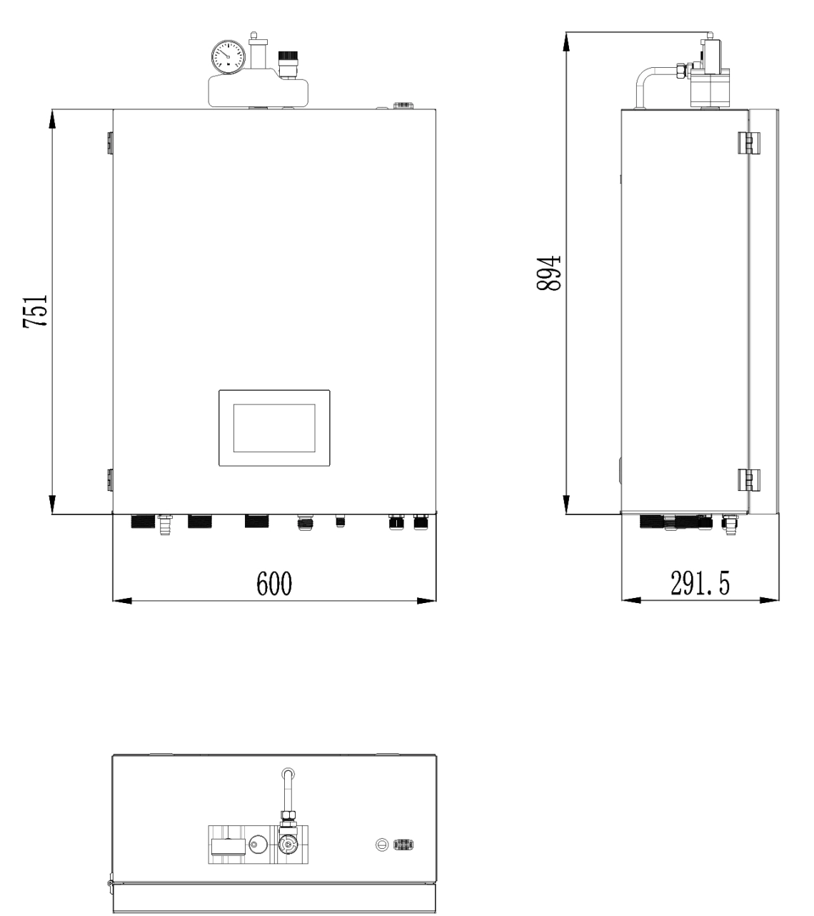 Diagramm zur Veranschaulichung der Abmessungen der Inneneinheit für MyCond BeeSmart Wärmepumpen.