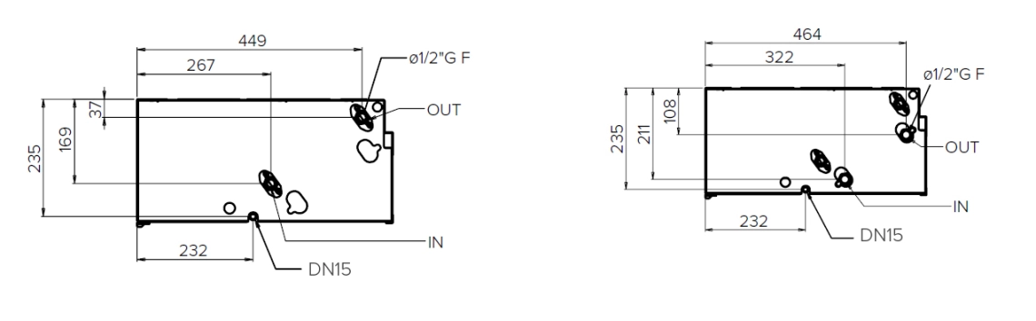MyCond HPL Diagramm der Luftverteilung und der Kontrollmechanismen in Gebläsekonvektoren mit mittlerem ESP-Kanal.