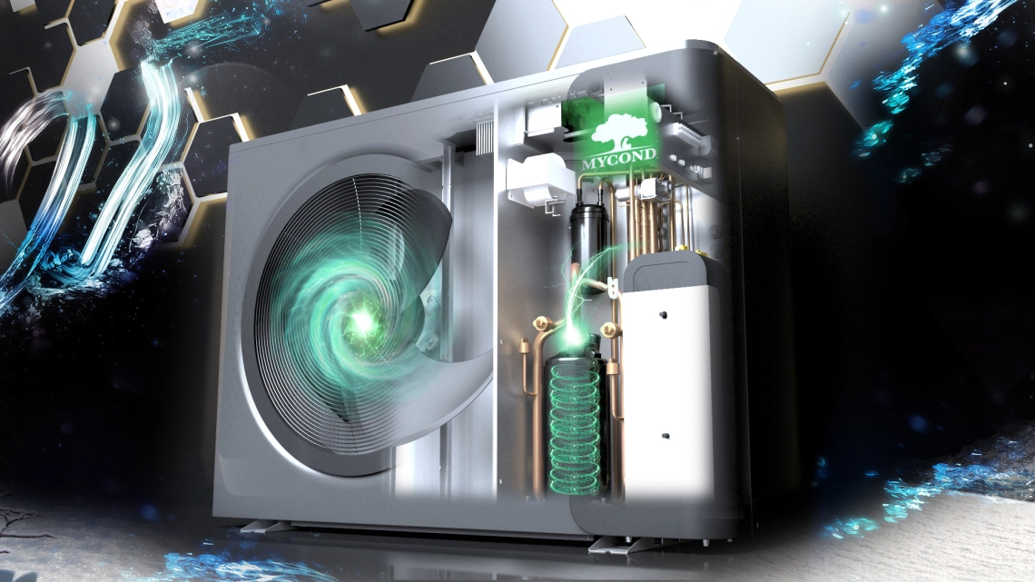 Komponenten der Monoblock-Wärmepumpe der Serie MBasic.
