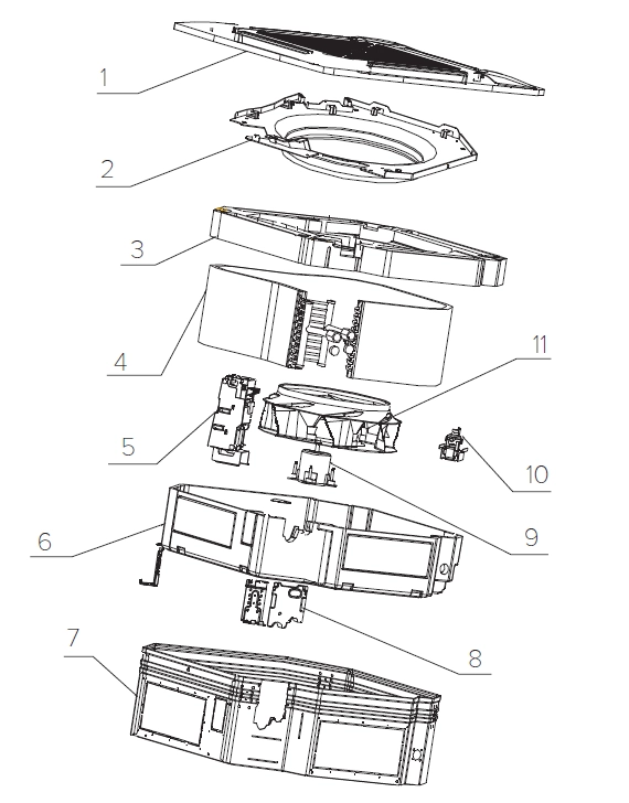 MyCond Schematische Zeichnung der 4-Wege-Kassetten-Gebläsekonvektoren der Serie MCFK-T2.