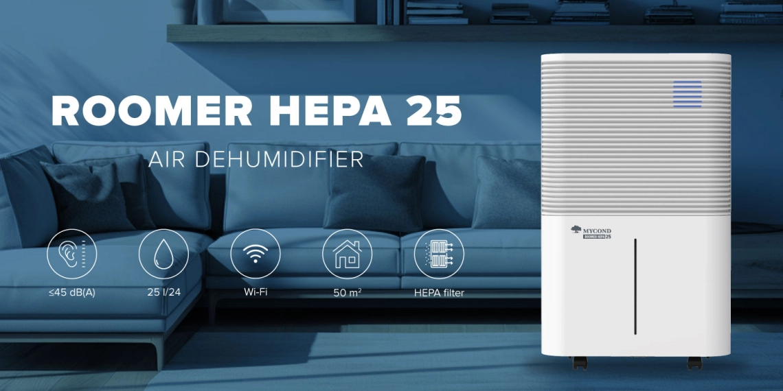Leiser Luftentfeuchter MyCond Roomer Hepa 25 für effiziente Feuchtigkeitsregulierung.