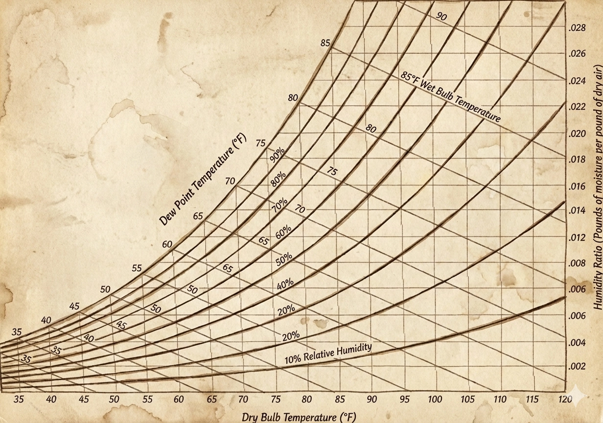 Psychrometrisches Diagramm 7 Schl&uuml;sselparameter der feuchten Luft f&uuml;r HLK